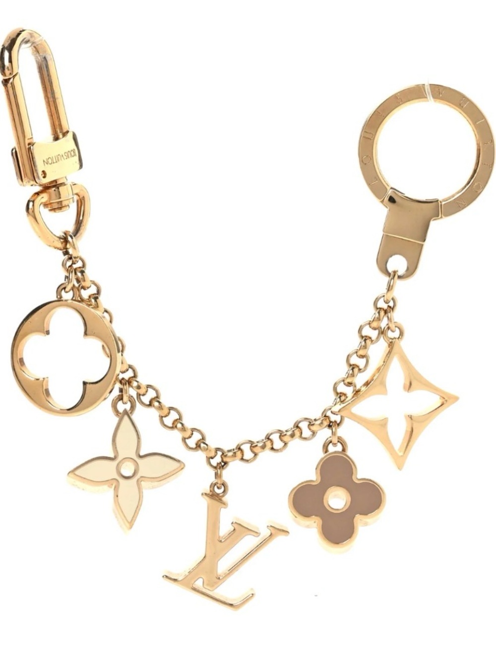Louis Vuitton M65111 Fleur de Monogram Bag Charm Key Holder Gold LV Keychain